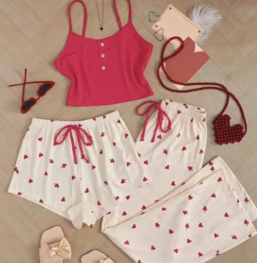 NO1216# Women 3-Piece Printed Camisole Pajama Set Wholesale