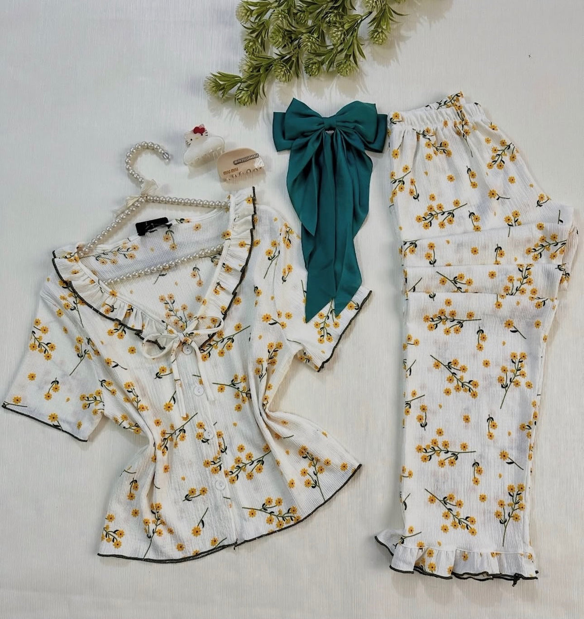 NO1270 women's floral print short-sleeve pajama set wholesale - image 3