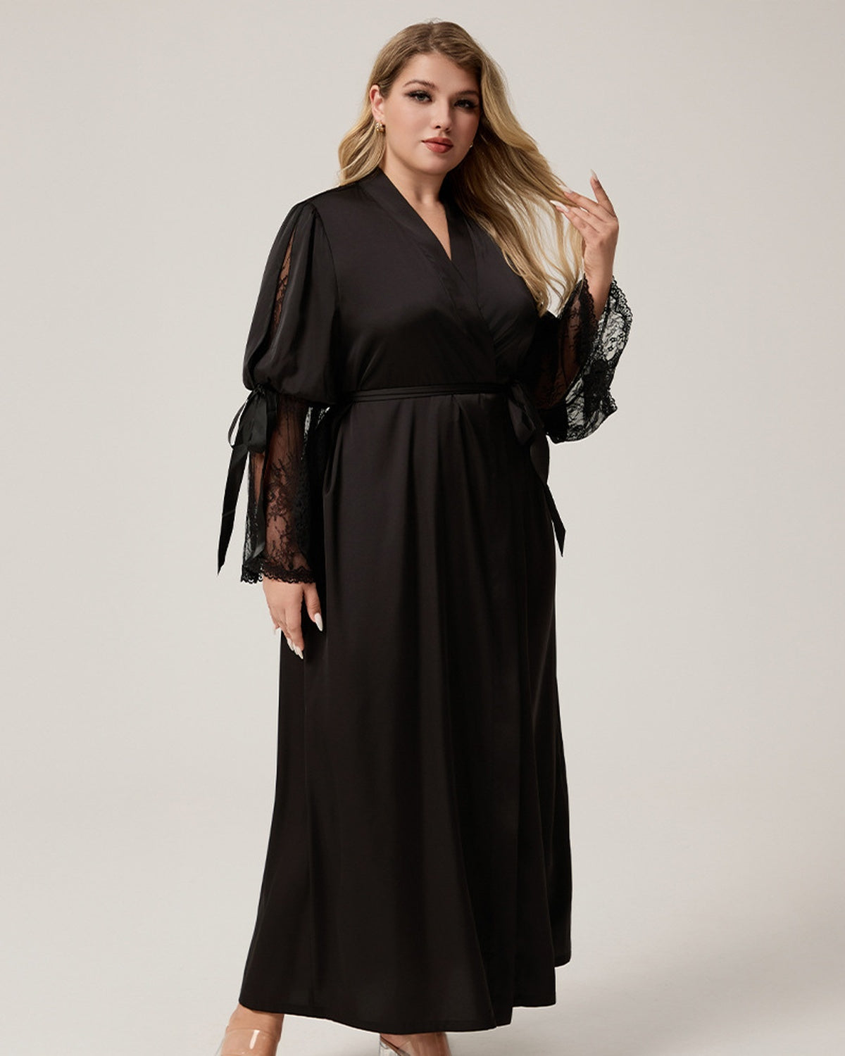 Curve Lace Back Satin Robe