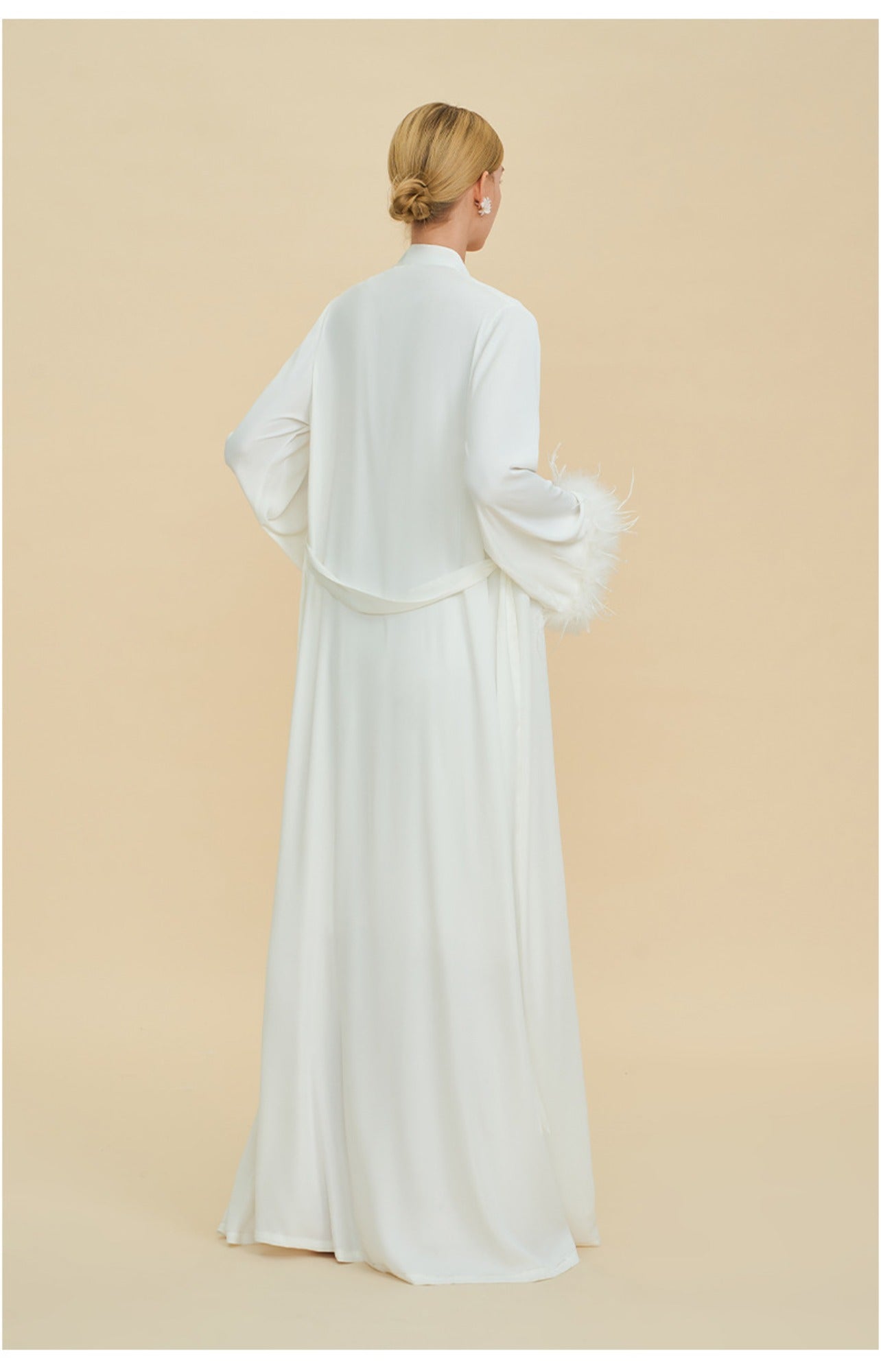 Feather-Trim Satin Bridal Robe