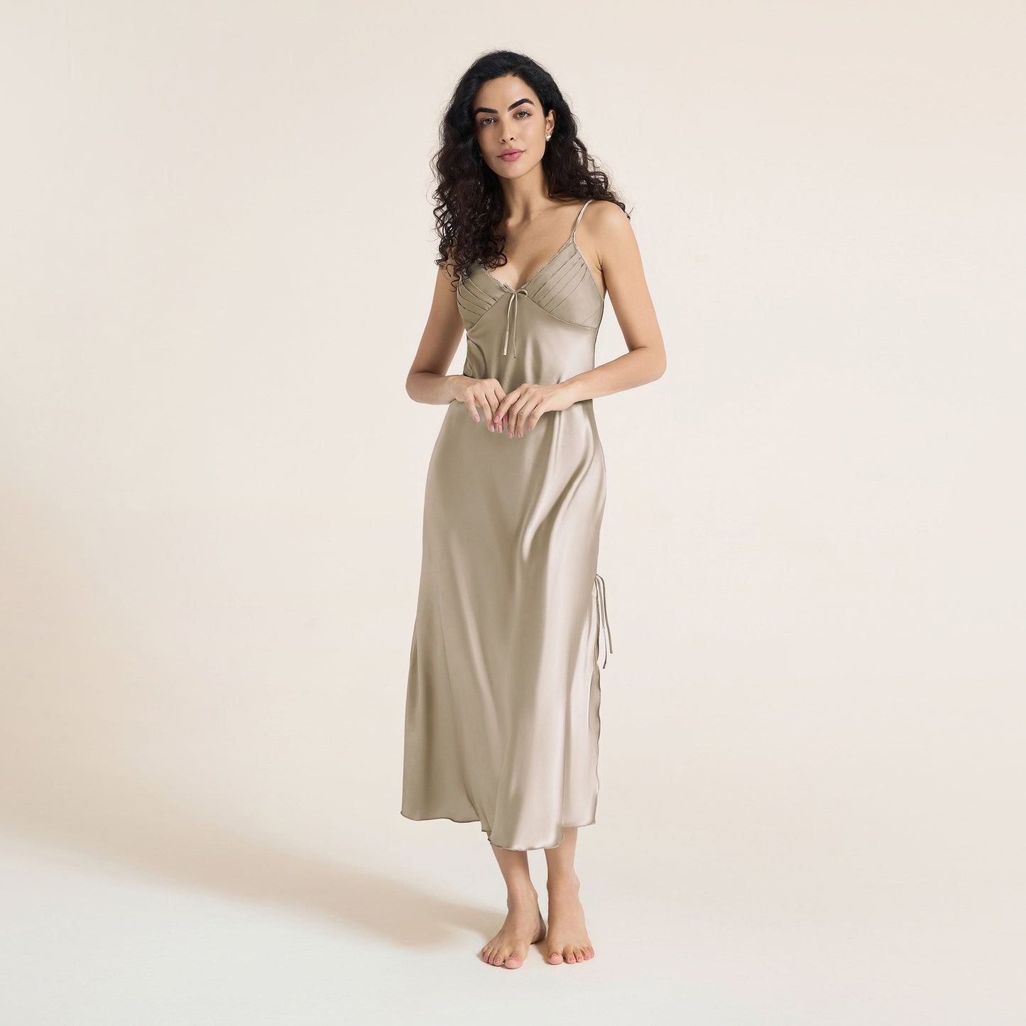Side-Slit Longline Satin Slip Nightdress