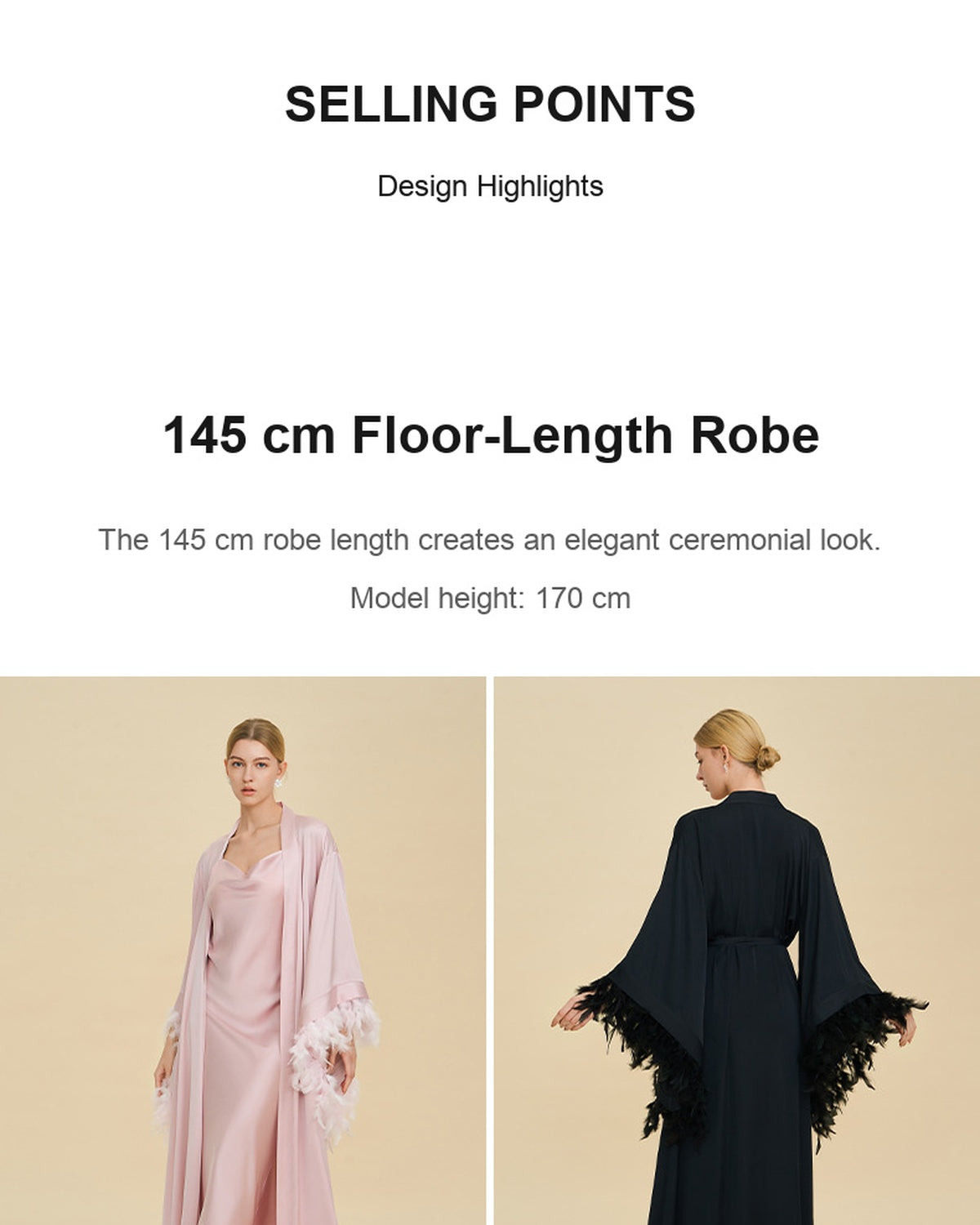 Feather Trim Bridal Satin Robe Set