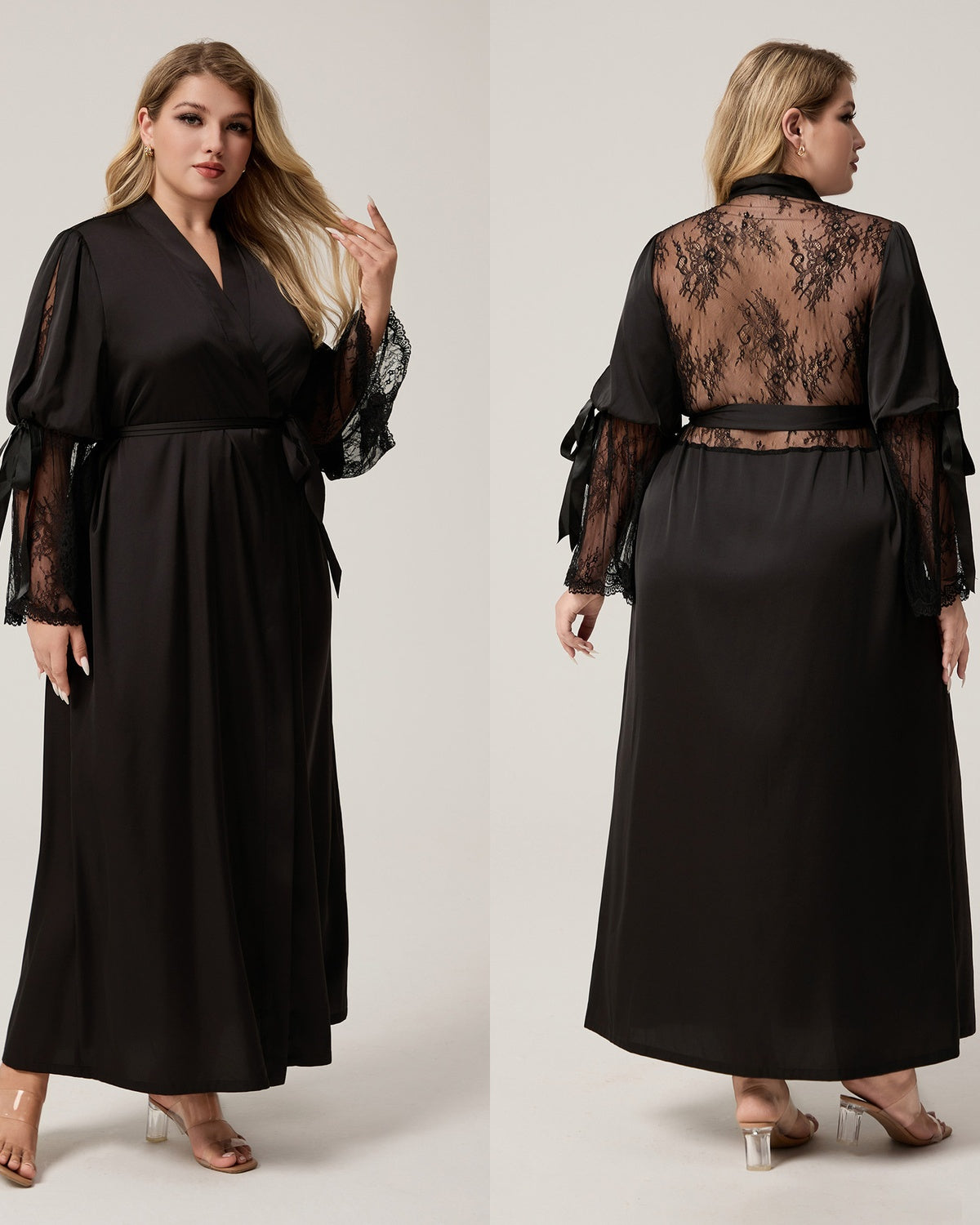 Curve Lace Back Satin Robe