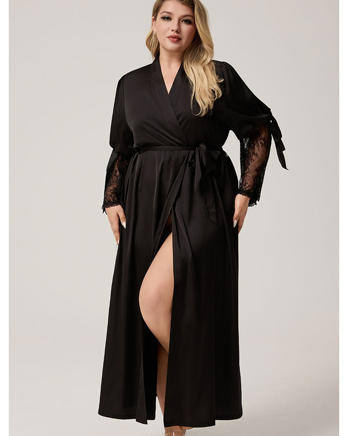 Curve Lace Back Satin Robe