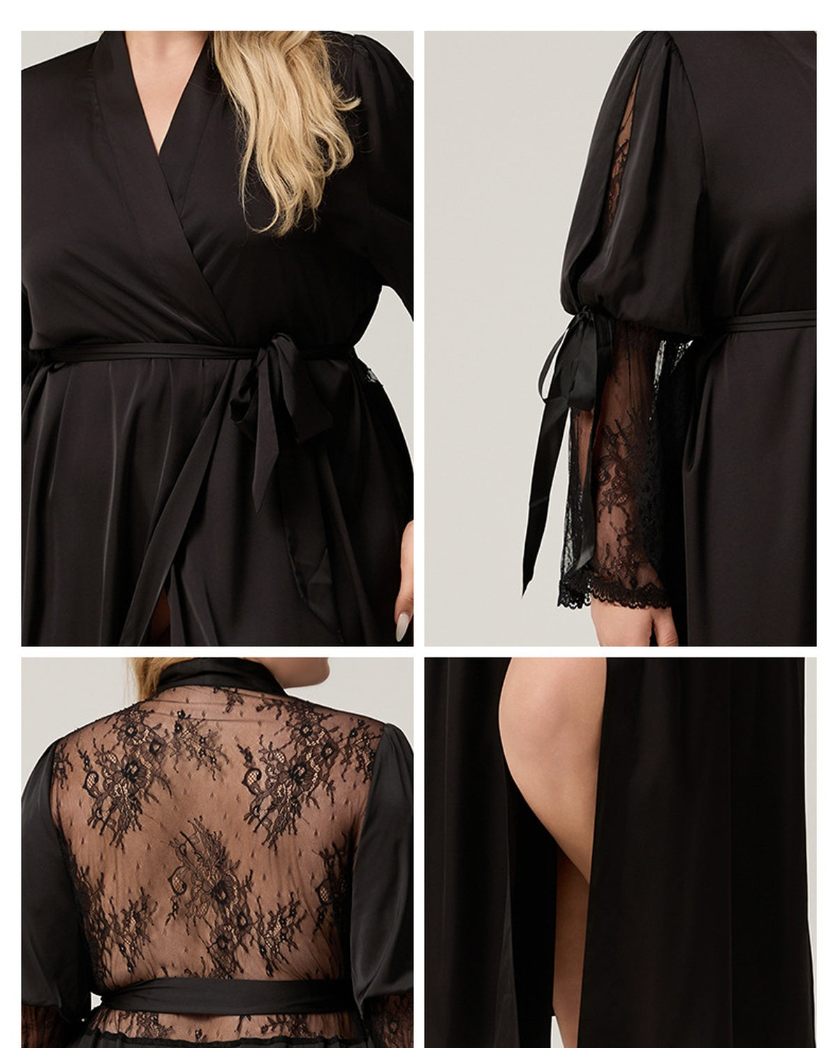 Curve Lace Back Satin Robe