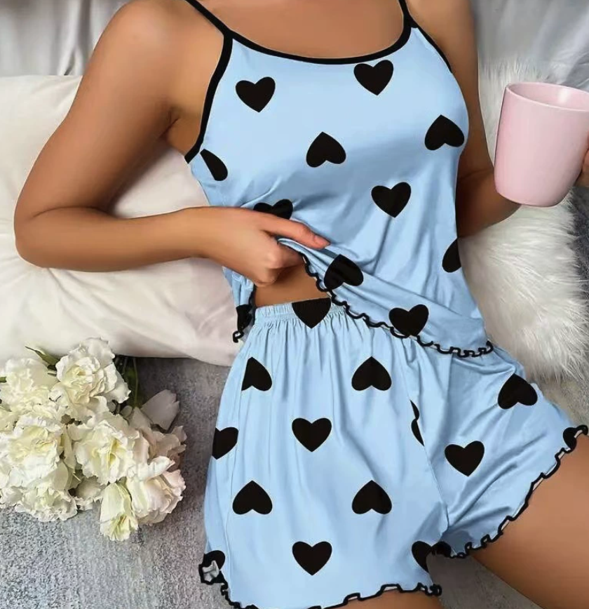 NO1201# Women Printed Camisole Shorts Pajama Set Wholesale