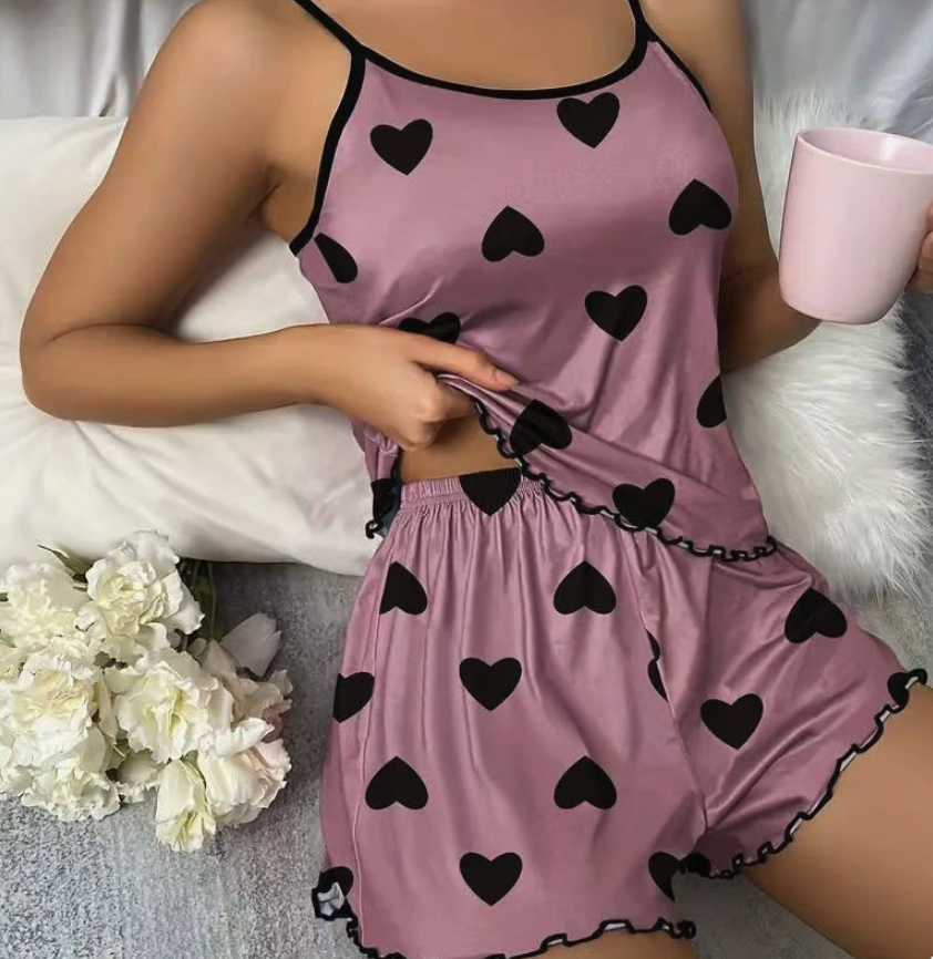 NO1201# Women Printed Camisole Shorts Pajama Set Wholesale