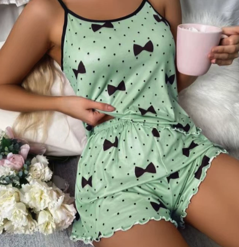 NO1201# Women Printed Camisole Shorts Pajama Set Wholesale