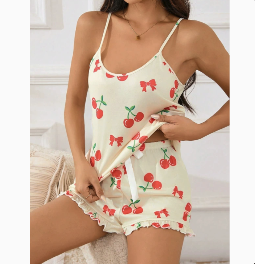 NO1201# Women Printed Camisole Shorts Pajama Set Wholesale