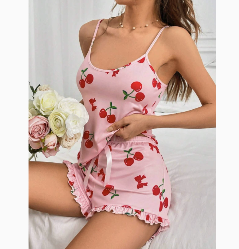 NO1201# Women Printed Camisole Shorts Pajama Set Wholesale