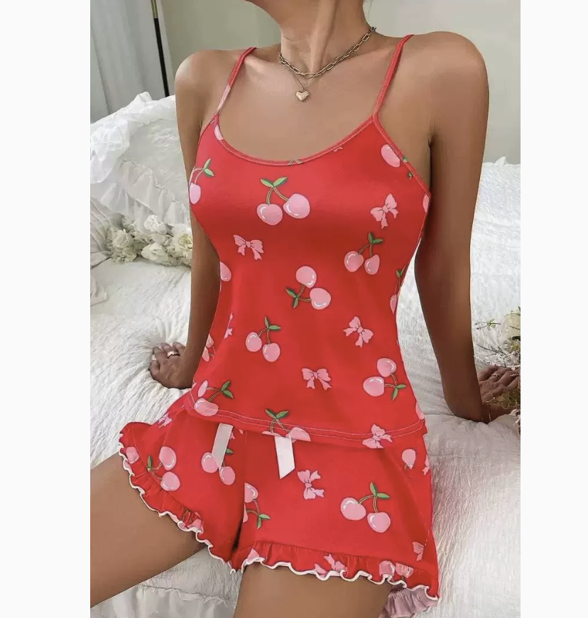 NO1201# Women Printed Camisole Shorts Pajama Set Wholesale