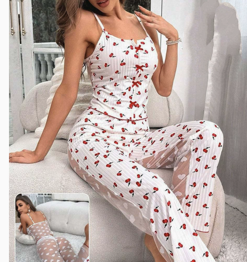 NO1206# Women Printed Camisole Long Pants Pajama Set Wholesale