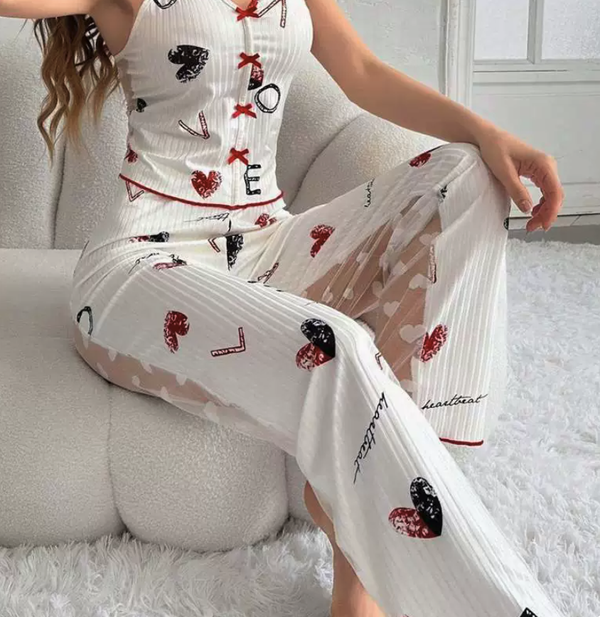 NO1206# Women Printed Camisole Long Pants Pajama Set Wholesale