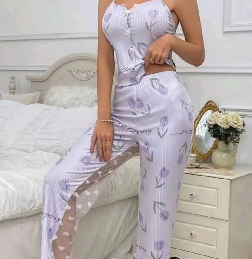 NO1206# Women Printed Camisole Long Pants Pajama Set Wholesale