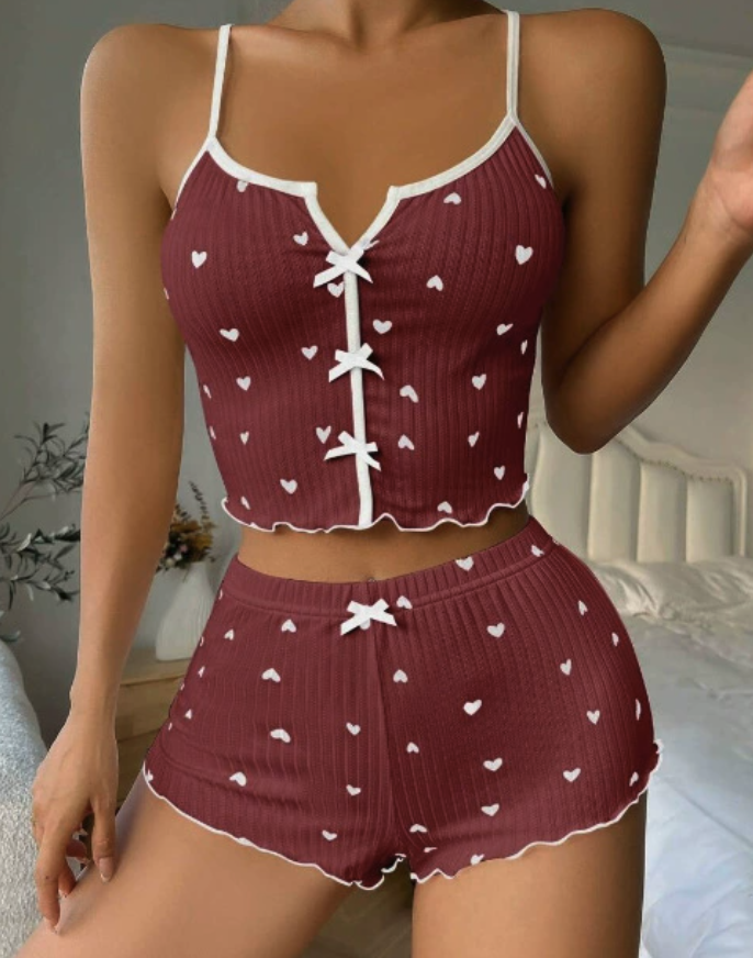NO1208# Women Printed Button-Front Camisole Shorts Pajama Set Wholesale