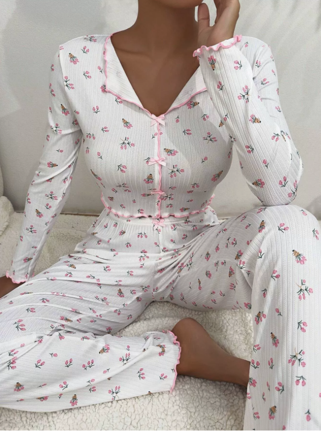 NO1211# Women Printed Long-Sleeve Pajama Set Wholesale