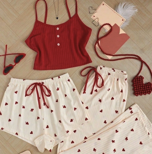 NO1216# Women 3-Piece Printed Camisole Pajama Set Wholesale