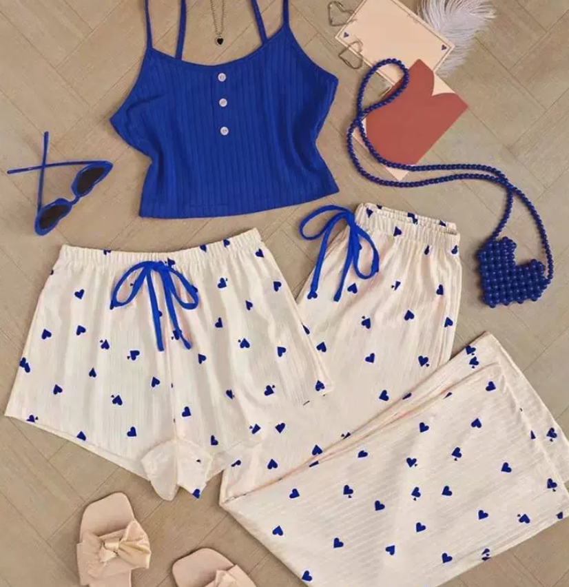 NO1216# Women 3-Piece Printed Camisole Pajama Set Wholesale
