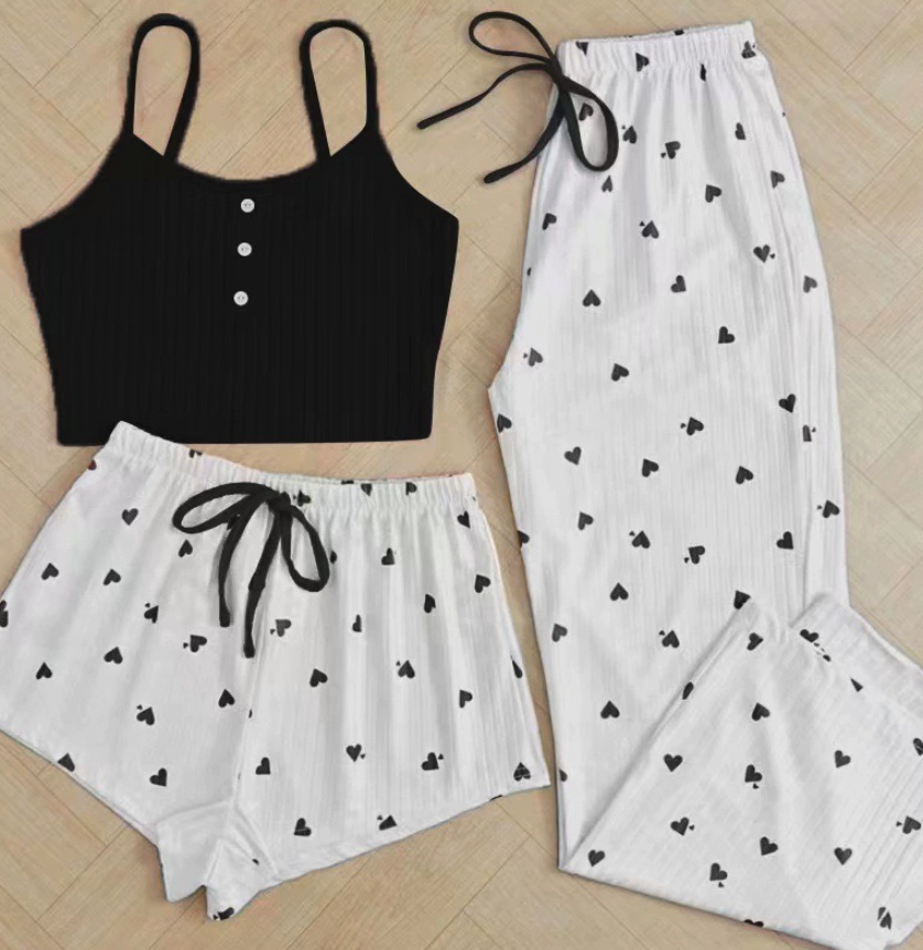 NO1216# Women 3-Piece Printed Camisole Pajama Set Wholesale