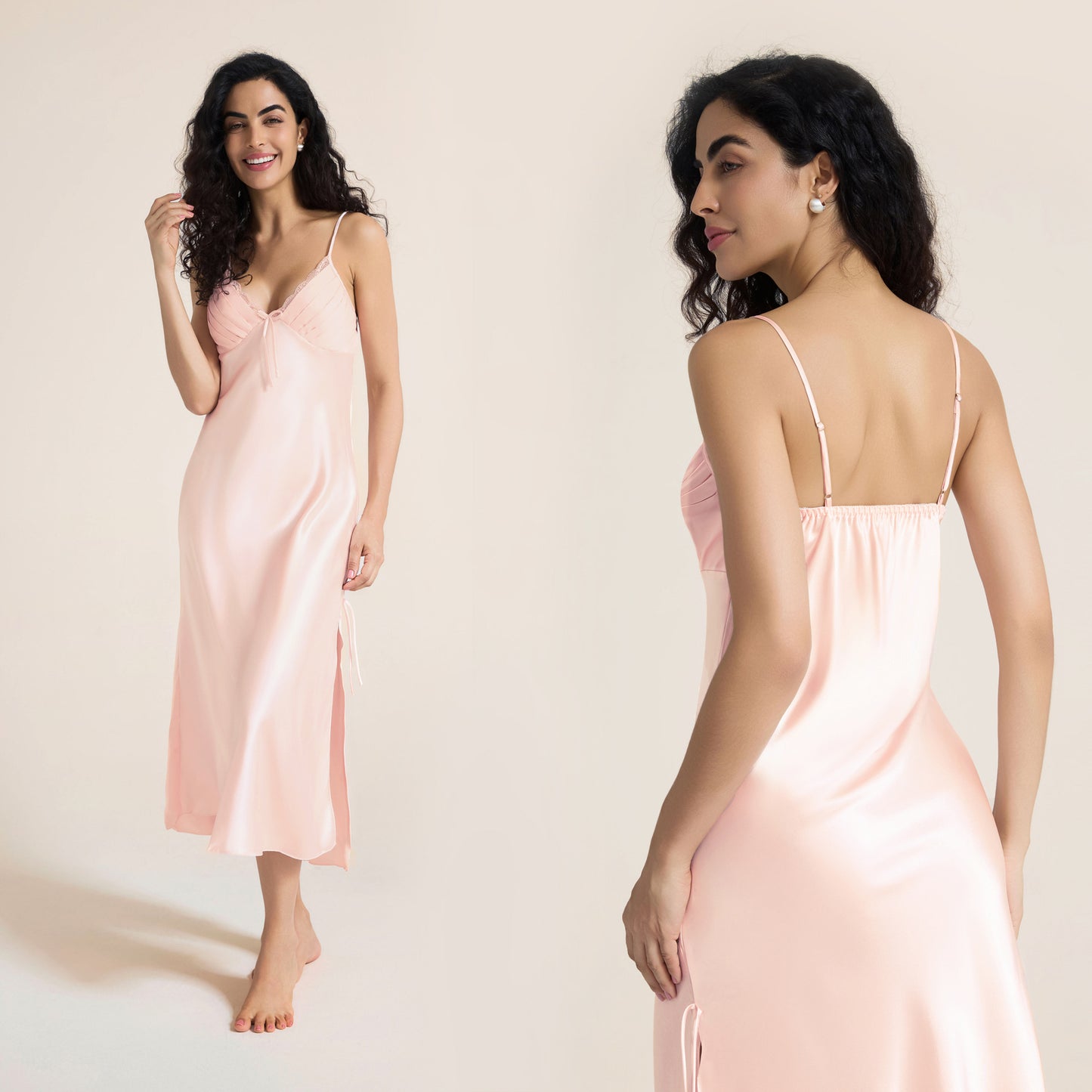 Side-Slit Longline Satin Slip Nightdress