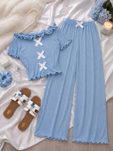 Bow-Detail Top & Wide-Leg Pyjama Set — image 3