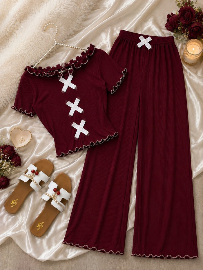 Bow-Detail Top & Wide-Leg Pyjama Set | 1273