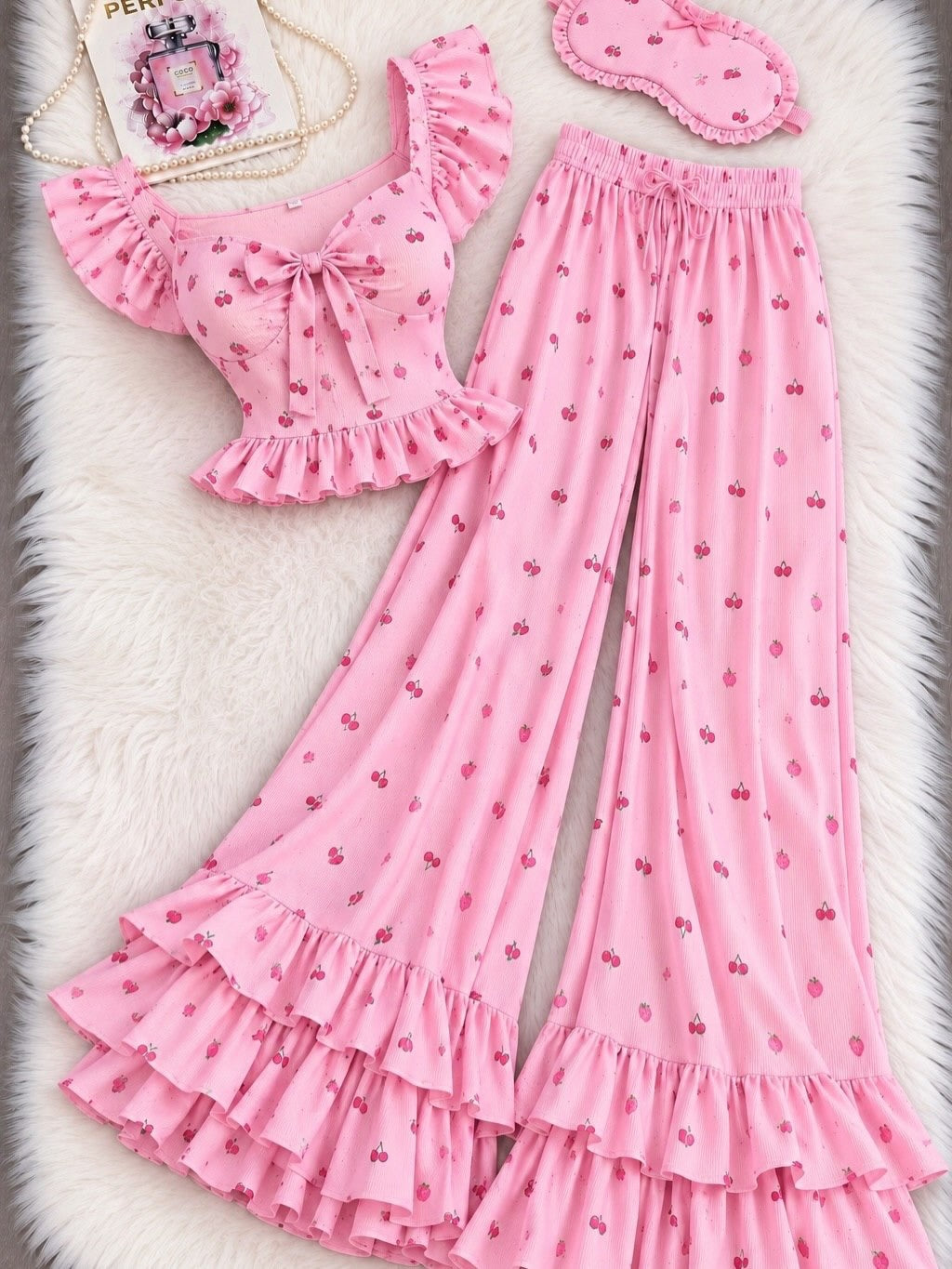 Ruffle Cami & Wide-Leg Pyjama Set — Pink / S