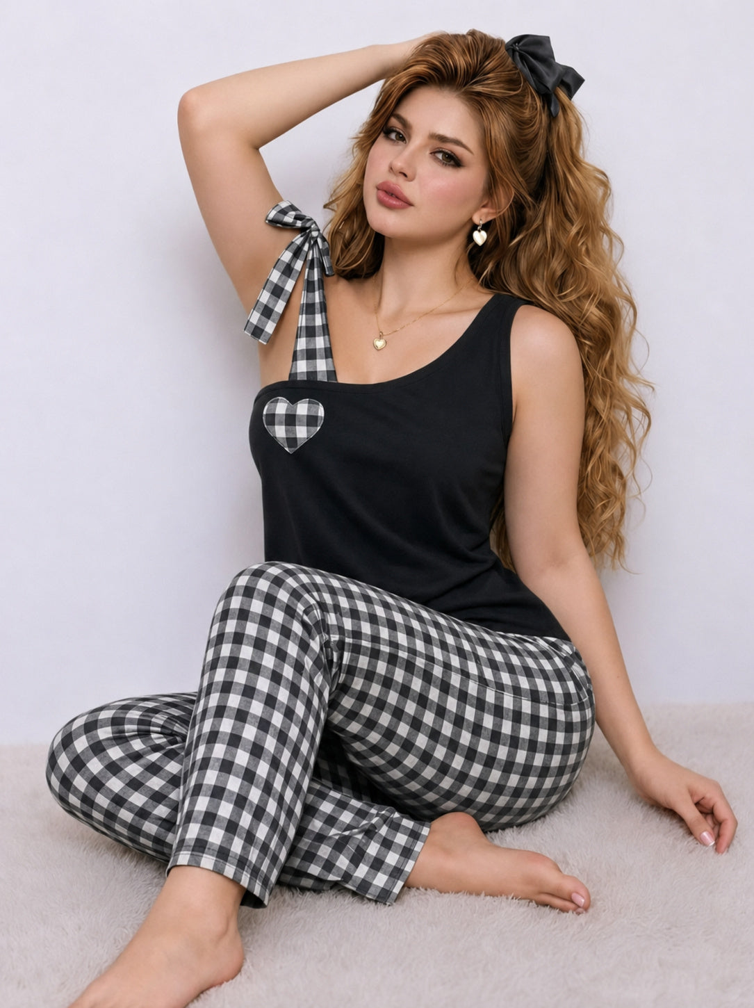 NO1259 women's red plaid pajama set wholesale - image 3