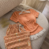 Lace-Trim Top & Check Pyjama Set — image 2