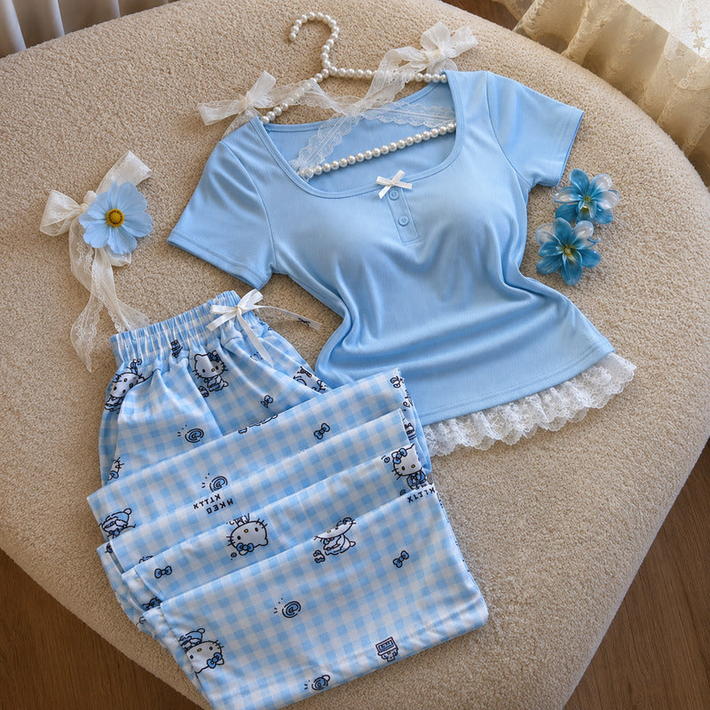 NO1255 women's pink lace trim pajama set wholesale - image 4