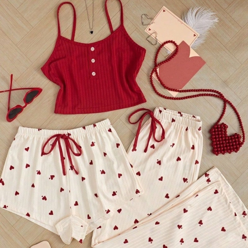 NO716 women's heart print 3-piece sleepwear set wholesale - image 1