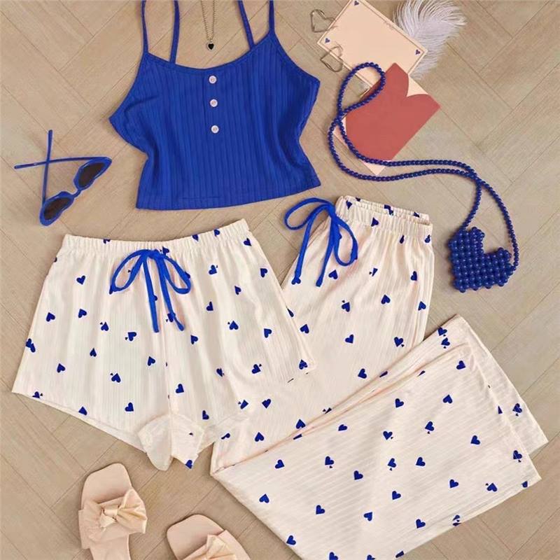 NO716 women's heart print 3-piece sleepwear set wholesale - image 2