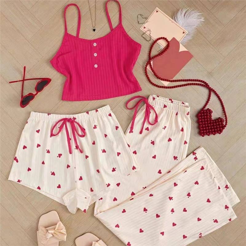 NO716 women's heart print 3-piece sleepwear set wholesale - image 3
