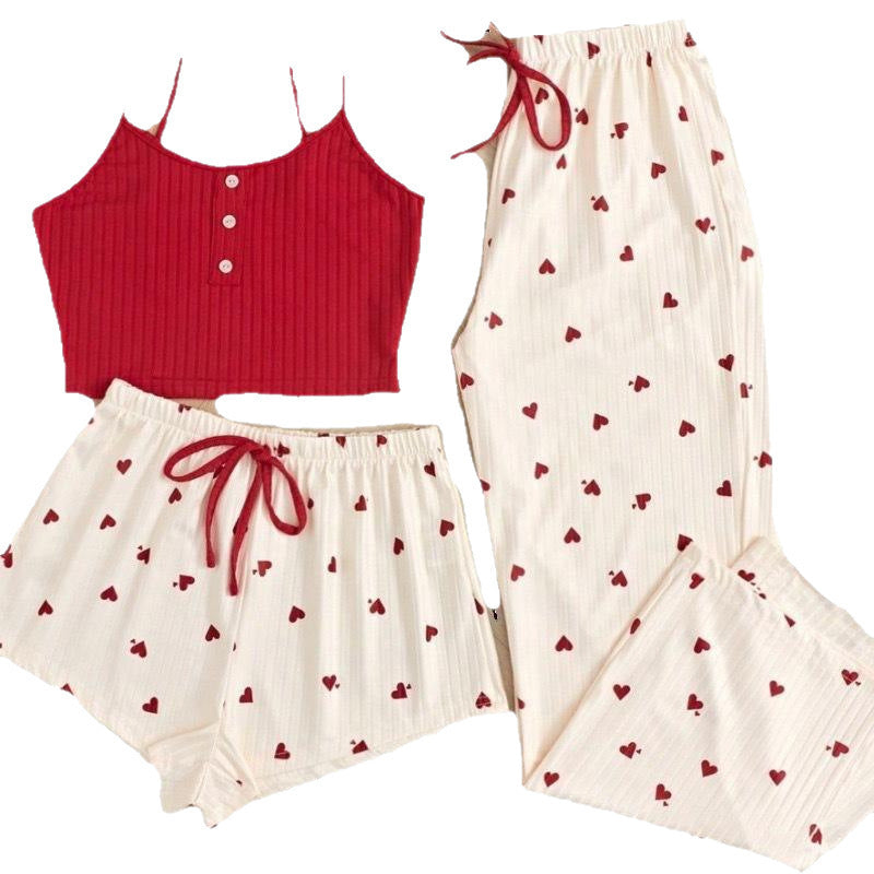 NO716 women's heart print 3-piece sleepwear set wholesale - image 4