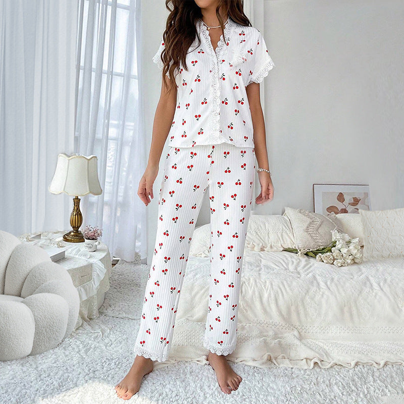 NO717 women's cherry print short-sleeve pajama set wholesale - image 1