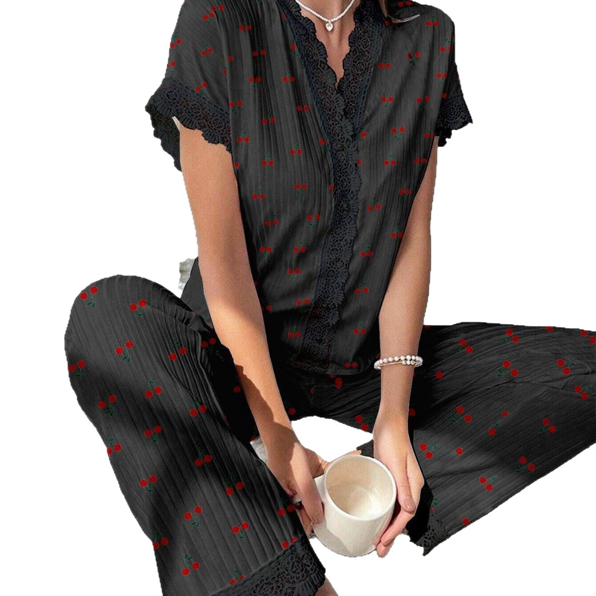 NO717 women's cherry print short-sleeve pajama set wholesale - image 3