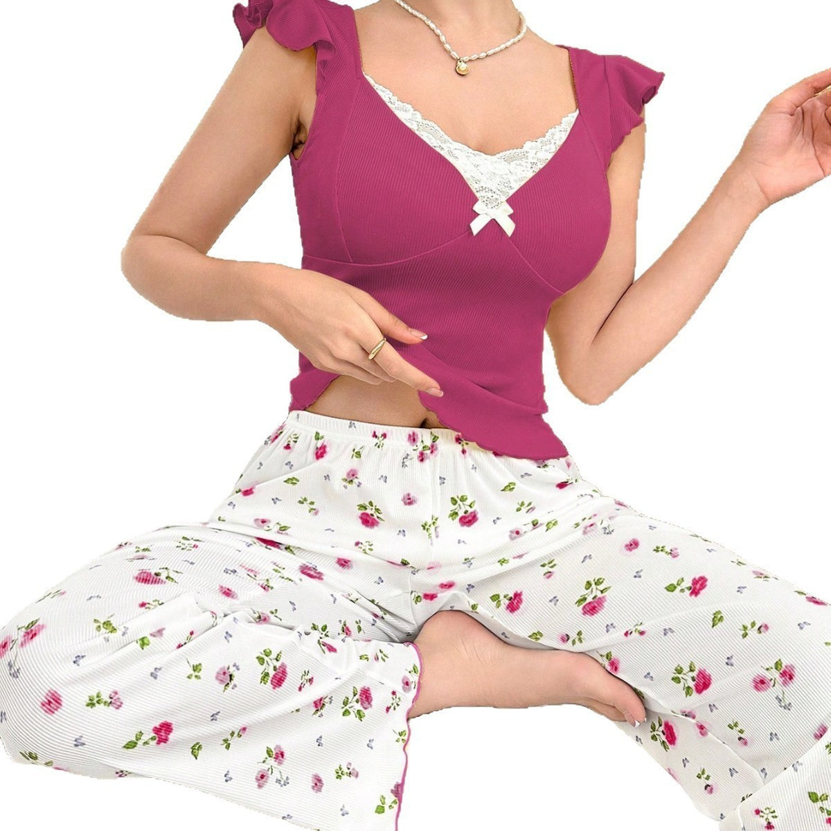 NO719 women's floral camisole pajama set wholesale - image 3