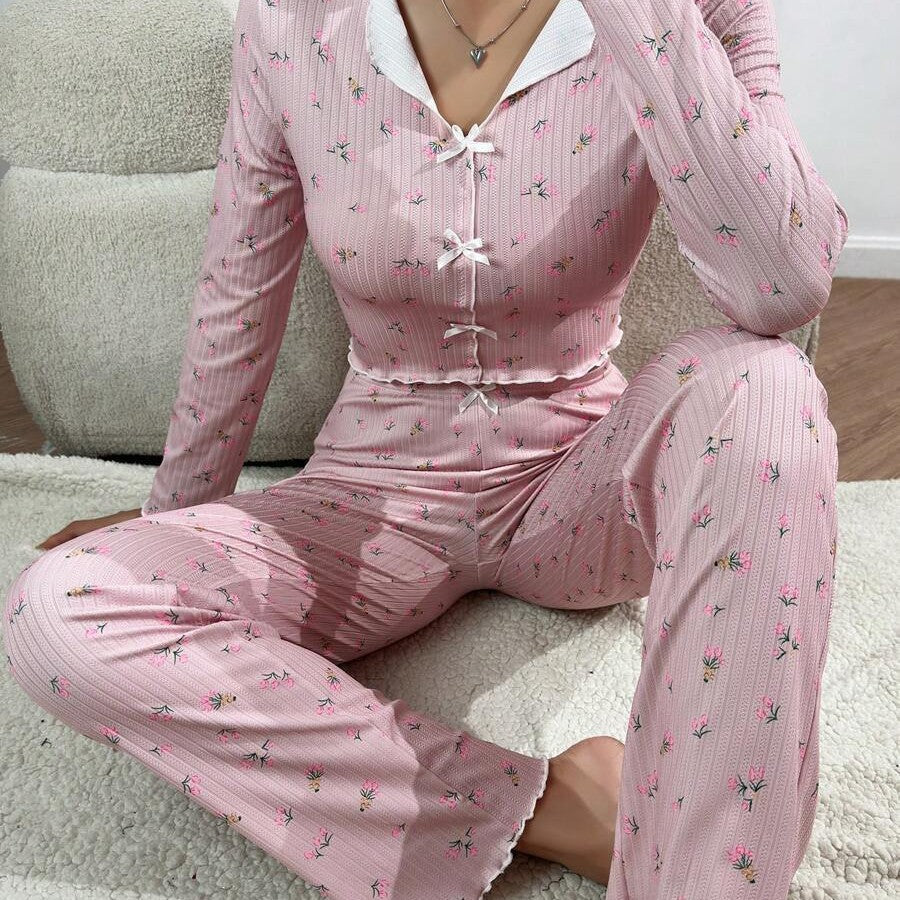 NO721 women's bow-tie long-sleeve pajama set wholesale - image 2