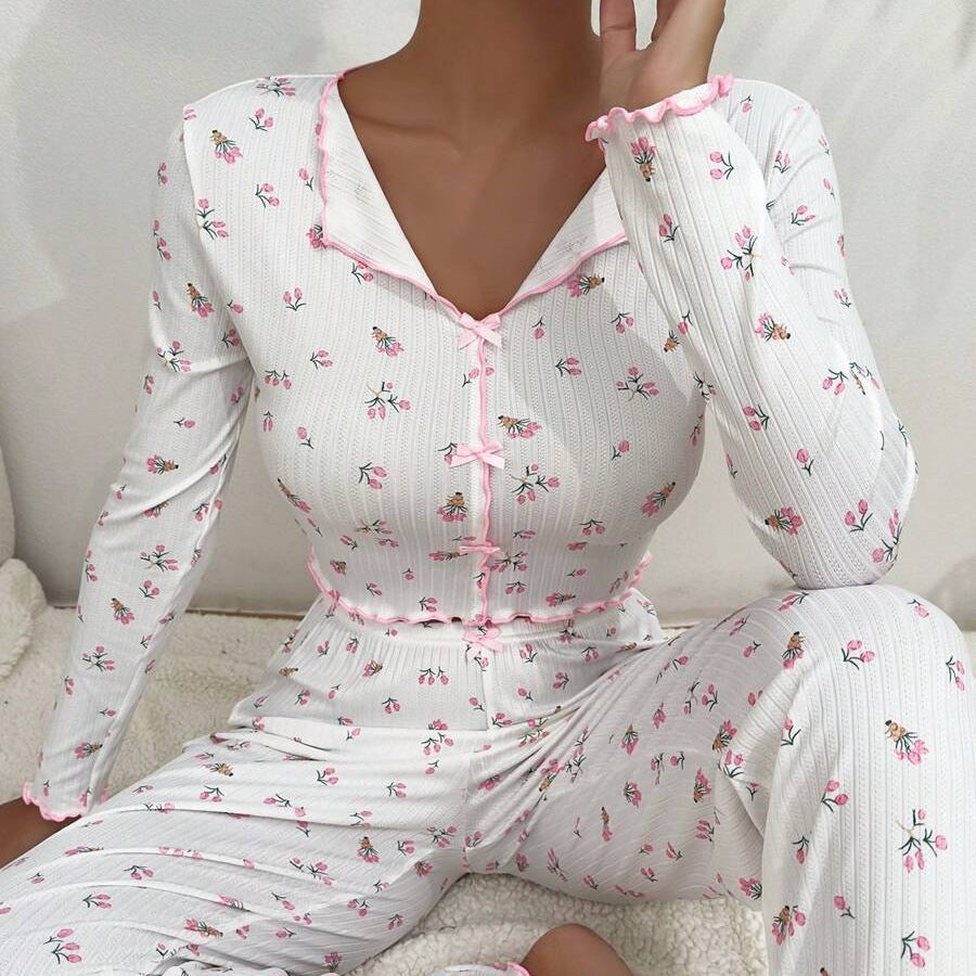 NO721 women's bow-tie long-sleeve pajama set wholesale - image 4