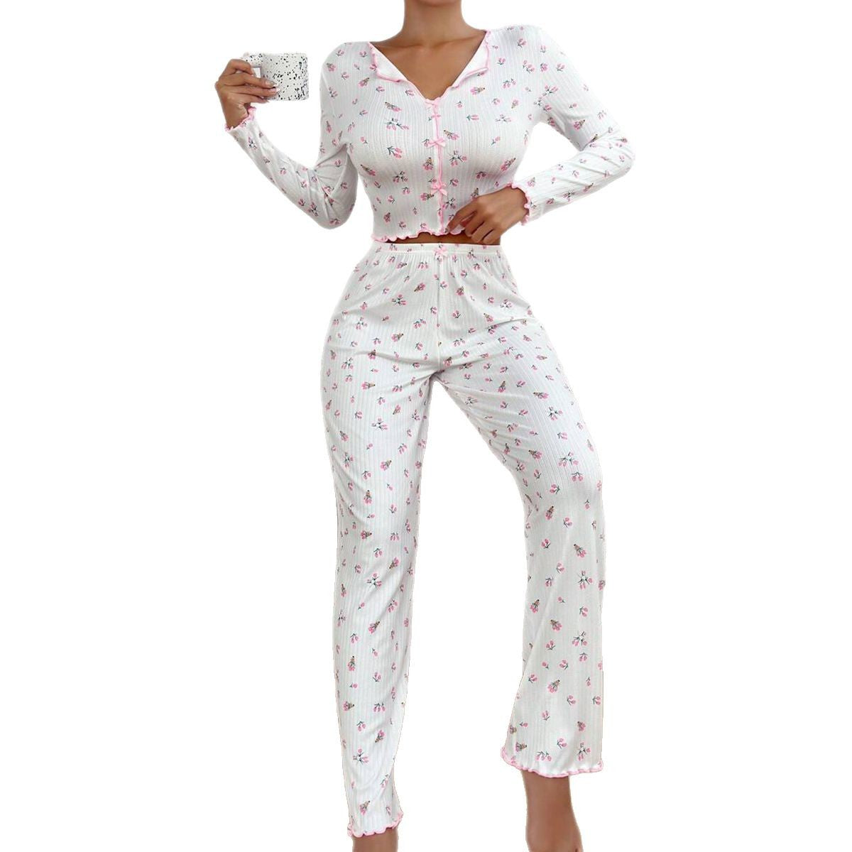 NO721 women's bow-tie long-sleeve pajama set wholesale - image 5
