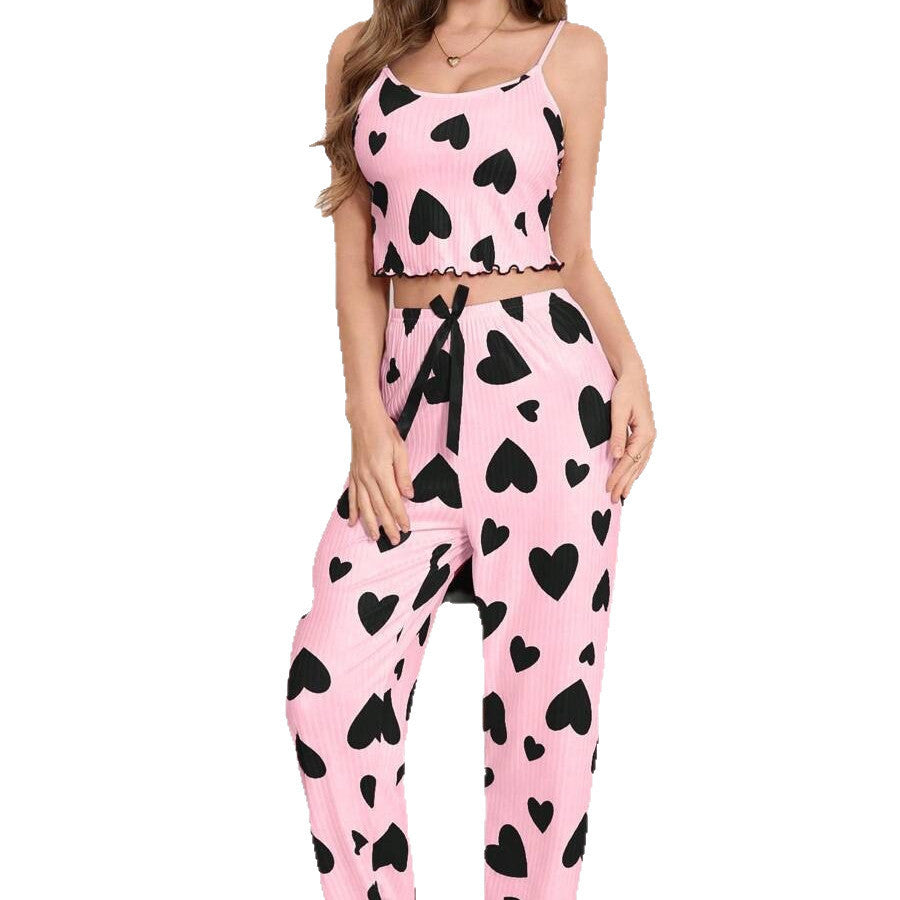 NO722 women's red heart print camisole pajama set wholesale - image 5