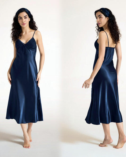 Side-Slit Longline Satin Slip Nightdress