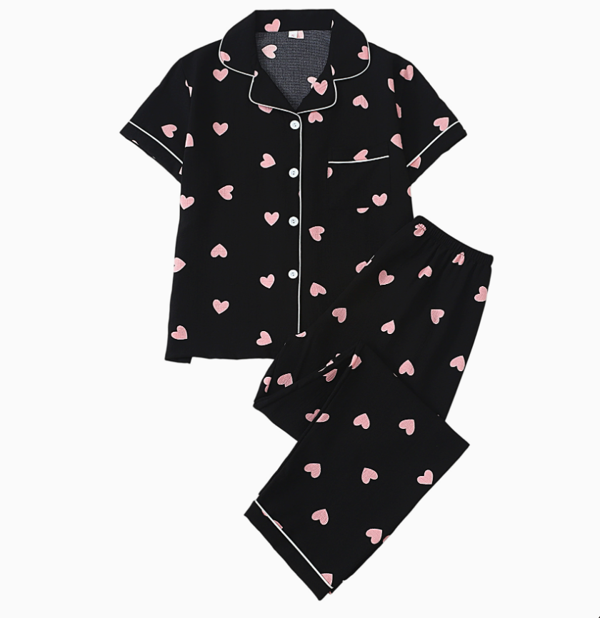 NO1300# Women’s Short Sleeve Printed Button Pajama Set Wholesale