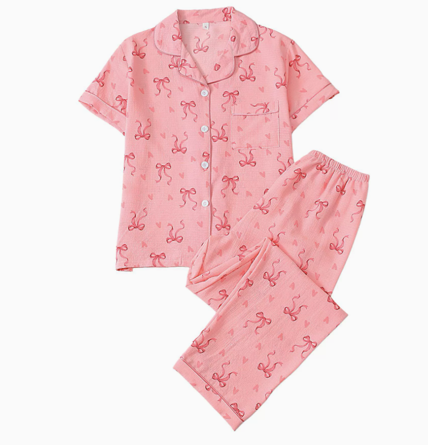 NO1300# Women’s Short Sleeve Printed Button Pajama Set Wholesale