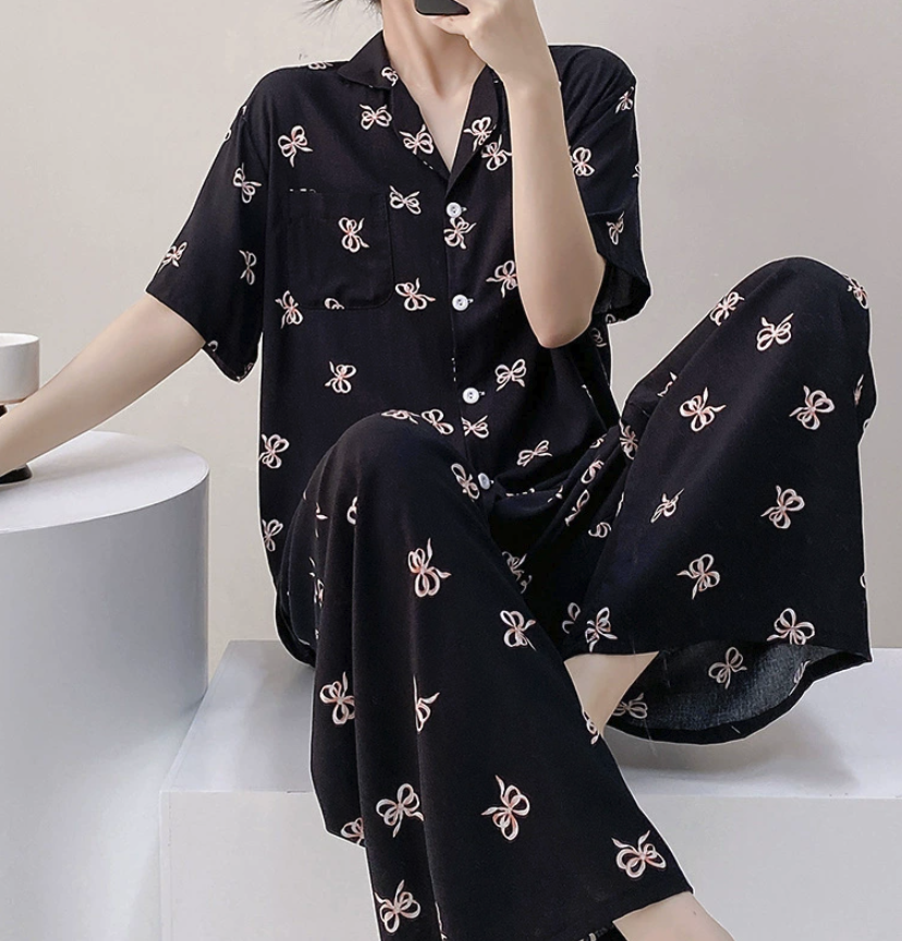 NO1302# Women’s Short Sleeve Printed Button Pajama Set Wholesale