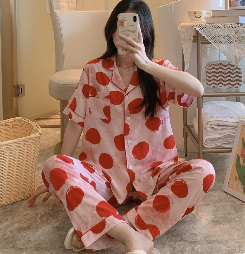 NO1302# Women’s Short Sleeve Printed Button Pajama Set Wholesale