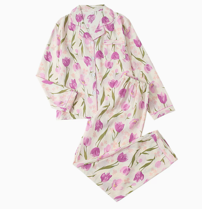 NO1301# Women’s Long Sleeve Printed Button Pajama Set Wholesale