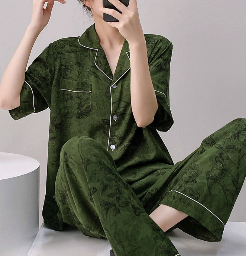 NO1302# Women’s Short Sleeve Printed Button Pajama Set Wholesale