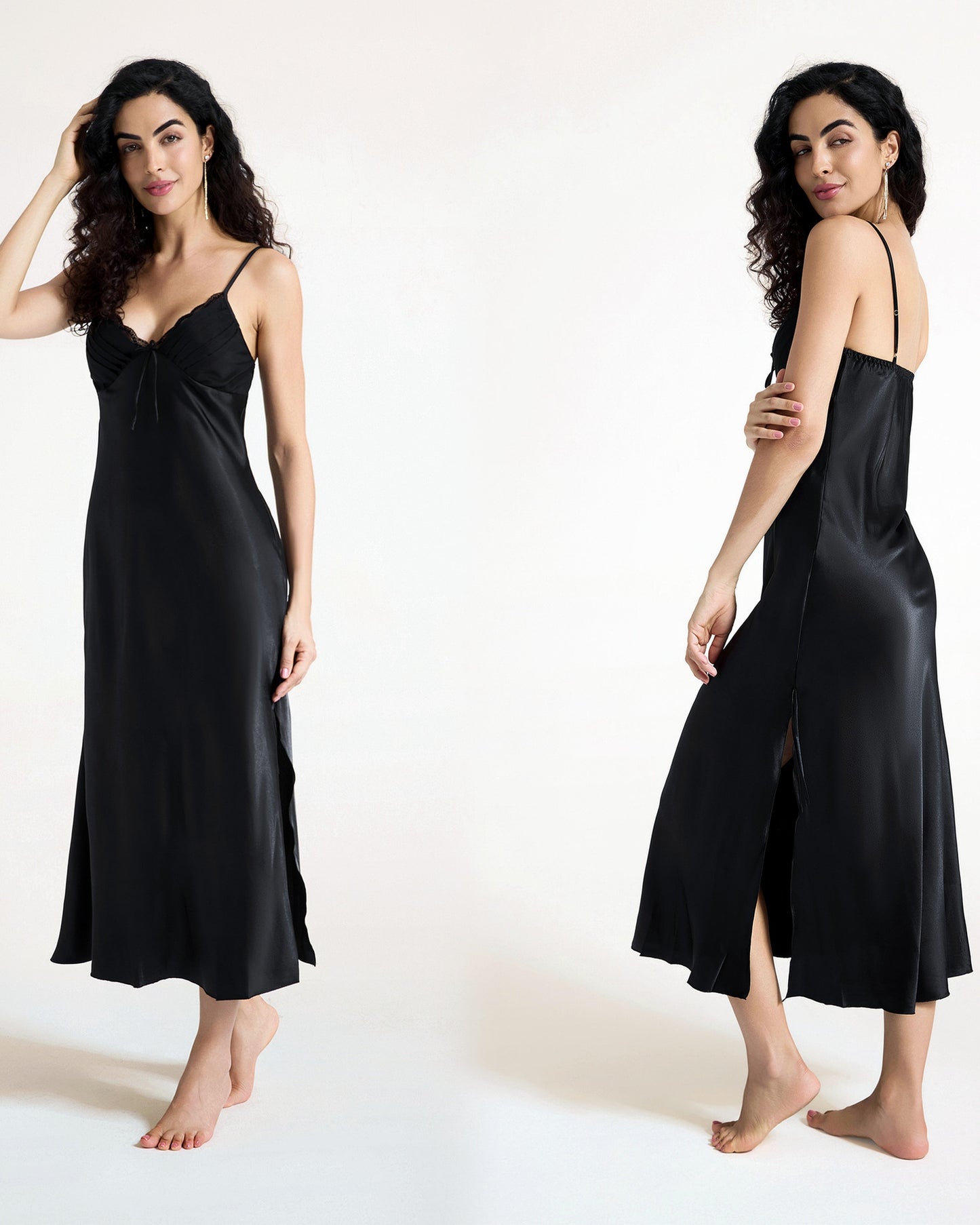 Side-Slit Longline Satin Slip Nightdress
