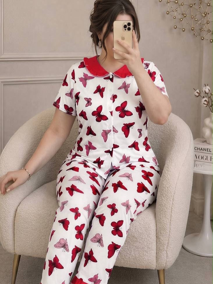 NO1267 women's butterfly print short-sleeve pajama set wholesale - image 1